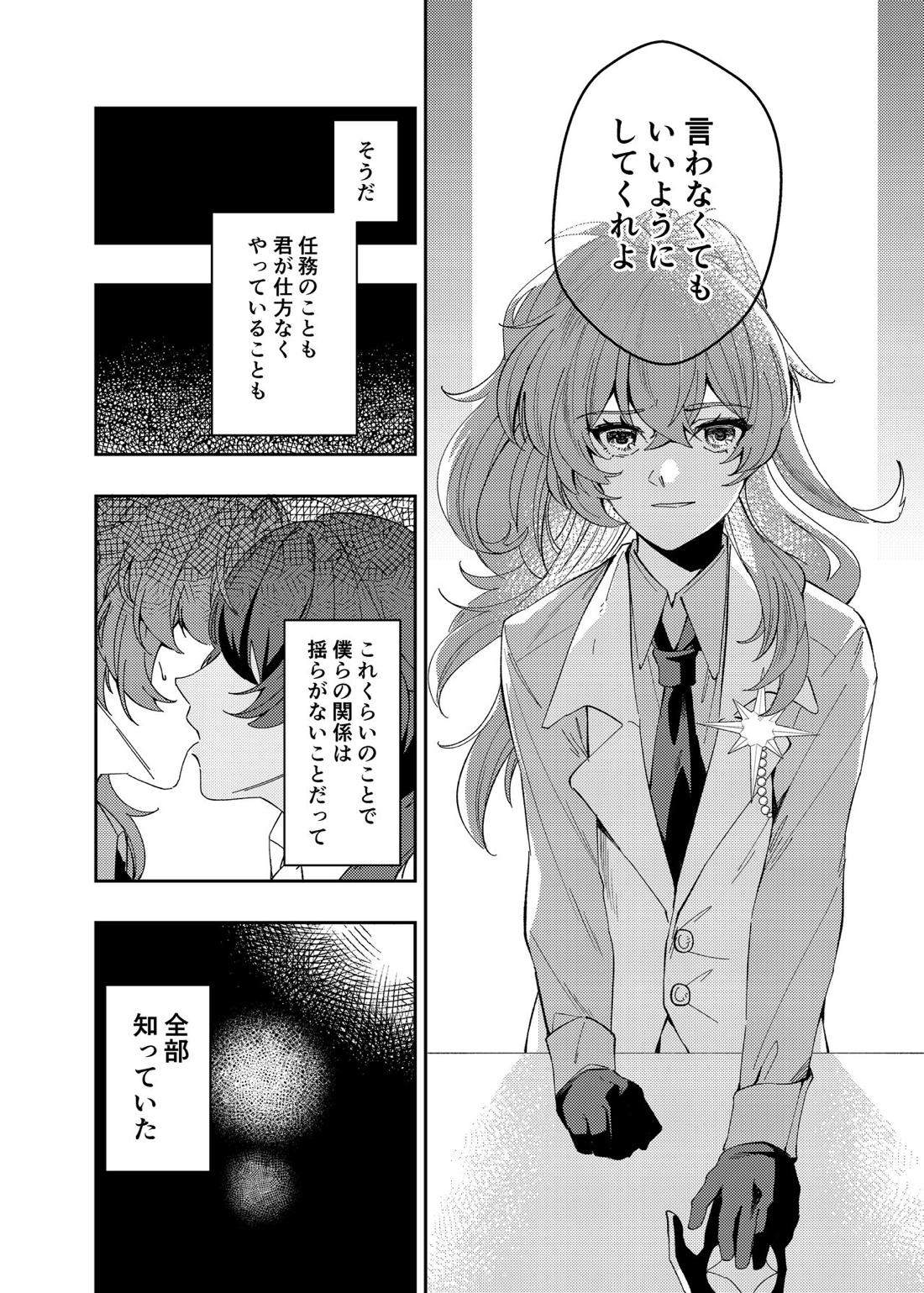 【BL漫画 原神】潜入捜査で女性と一緒にいるところを見て嫉妬するディルックがガイアにキスで求められて関係を再確認するボーイズラブエッチ12