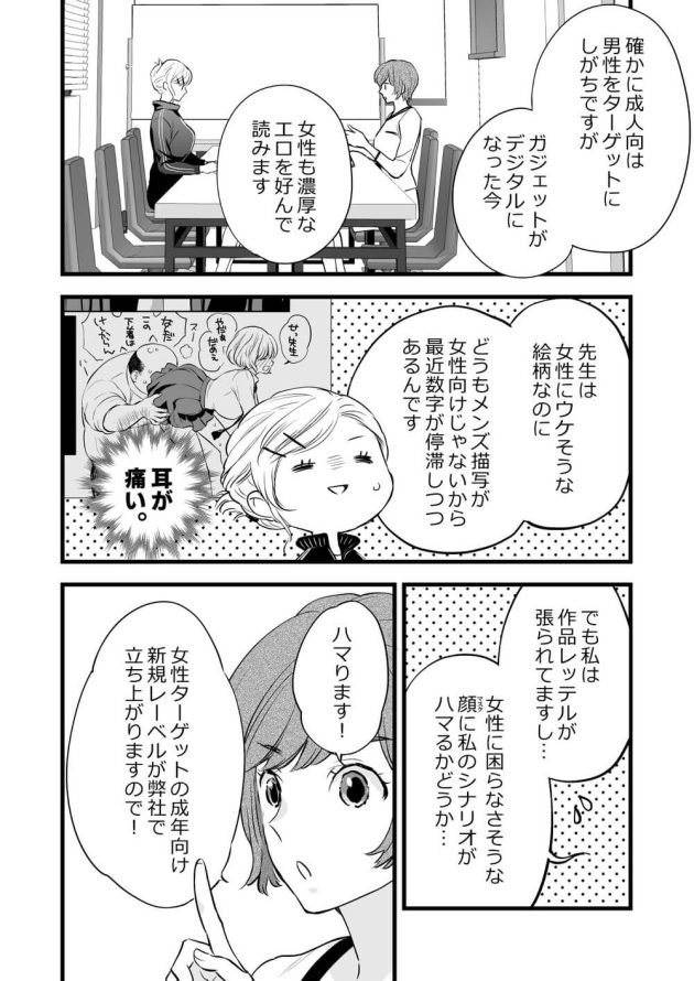 女性向けにシフトチェンジすることになった可愛いエロ漫画家がコーヒーショップのイケメン店員に実践で取材を試みちゃうドキドキエッチ10