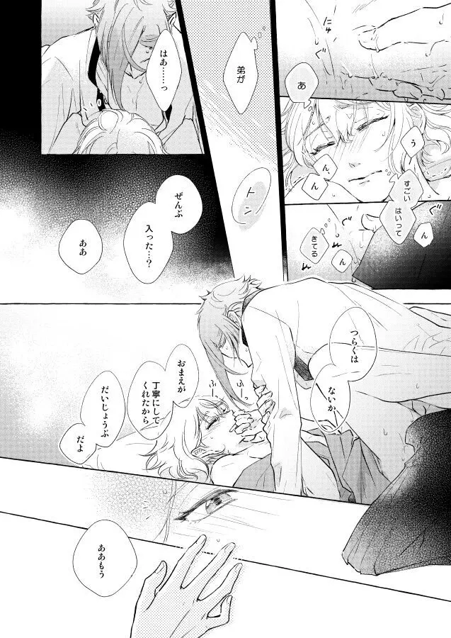 【BL漫画 刀剣乱舞】くっついたりキスしたりしてイチャイチャしていた膝丸と髭切がひょんなことから距離が離れてしまい想いをぶつけ合って絡み合う近親相姦ボーイズラブエッチ34