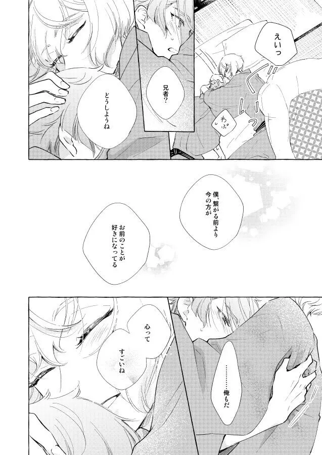 【BL漫画 刀剣乱舞】くっついたりキスしたりしてイチャイチャしていた膝丸と髭切がひょんなことから距離が離れてしまい想いをぶつけ合って絡み合う近親相姦ボーイズラブエッチ38