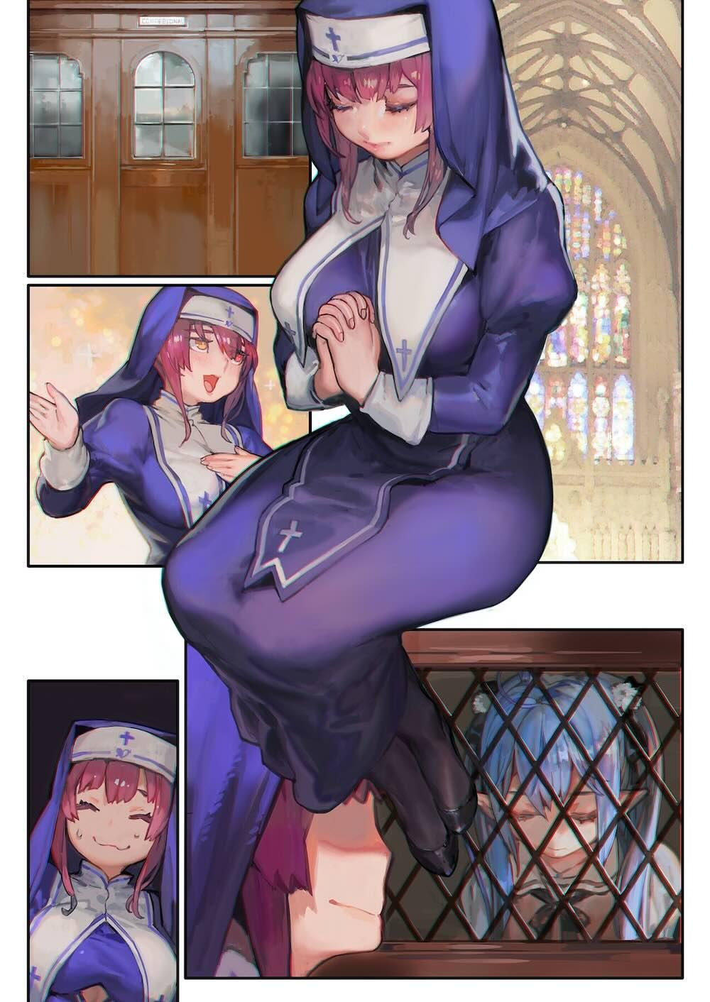 【ホロライブ】海賊を引退してシスターになった宝鐘マリンが懺悔室にやってきたフタナリの雪花ラミィに迫られて白銀ノエルも交えてドキドキ3Pエッチ17