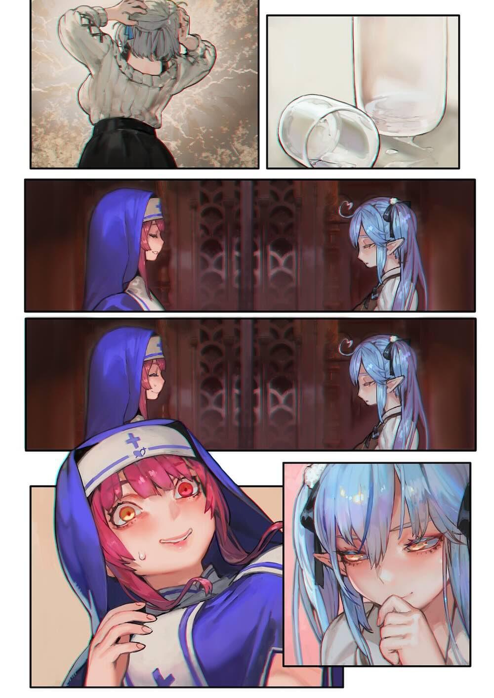 【ホロライブ】海賊を引退してシスターになった宝鐘マリンが懺悔室にやってきたフタナリの雪花ラミィに迫られて白銀ノエルも交えてドキドキ3Pエッチ18