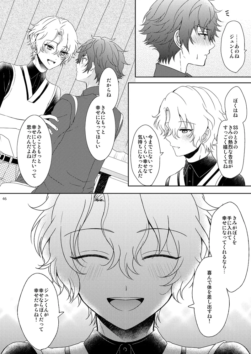 【BL漫画 あんさんぶるスターズ！】巴日和のお誕生日を部屋を借りて料理をして祝いたい漣ジュンがお互いの気持ちを伝えあっているうちに盛り上がりお祝いそっちのけでボーイズラブエッチ44