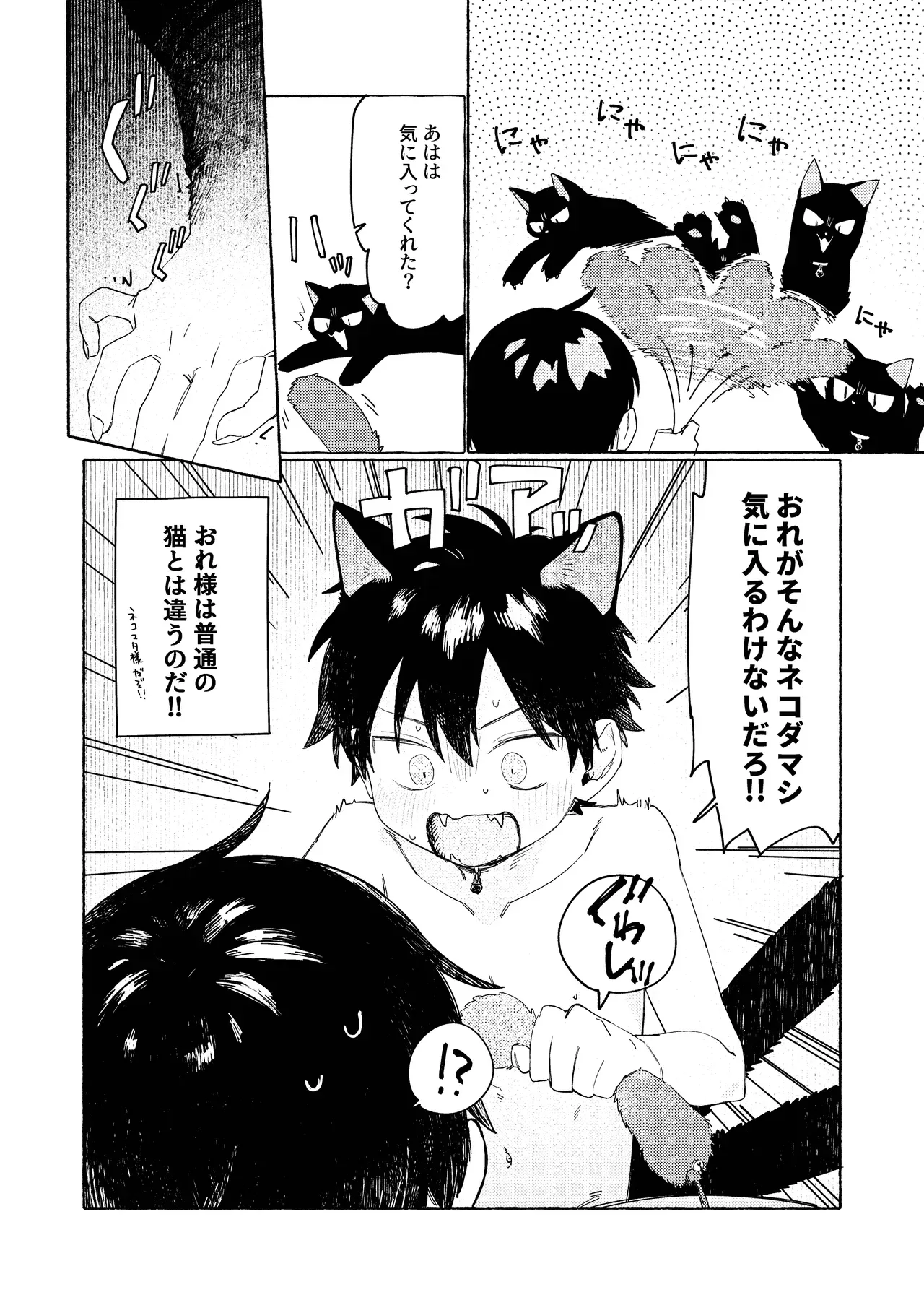 【BL漫画】普段は黒猫だがヒト型に変身できる男の子が世話をしていくれている少年にエッチな悪戯をして日頃の感謝を伝えるボーイズラブエッチ9