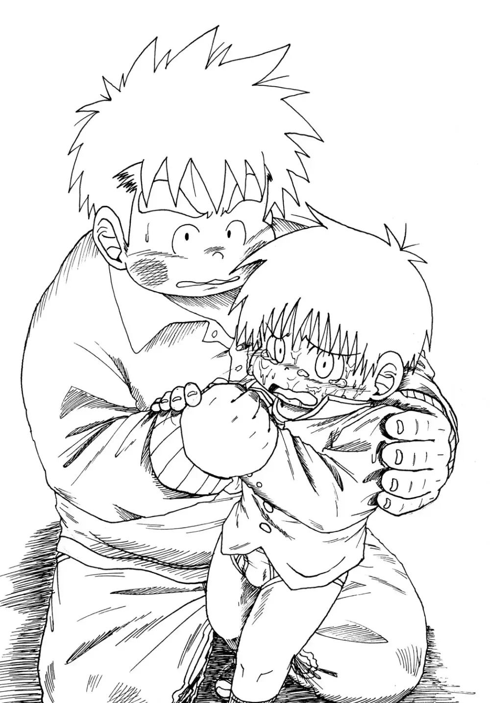 【BL漫画】通学電車の中で痴漢師集団に襲われてしまったショタ男子生徒が無関係なお兄さんの目の前で無理やりおじさん達に犯されちゃう集団レイプゲイセックス2