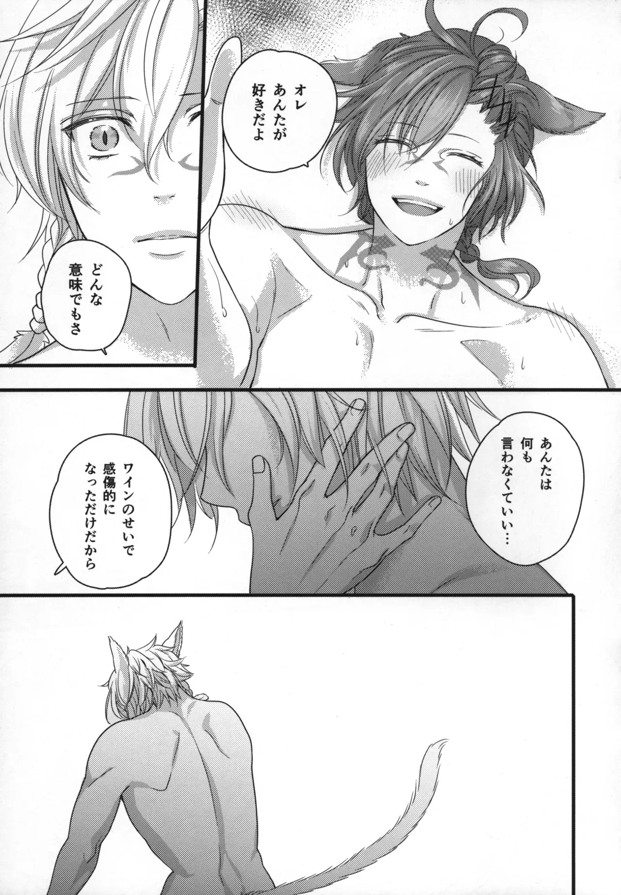 【BL漫画 ファイナルファンタジー】光の戦士とラハが二人でお酒を飲んでいるうちに気持ちを抑えきることができずに求め合っちゃうボーイズラブエッチ24